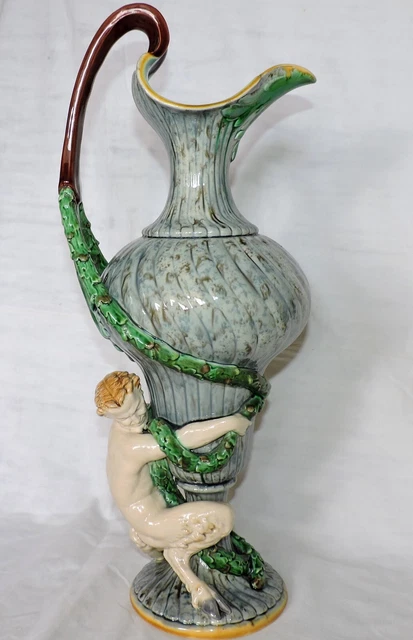 Minton Majolica Ewer with Faun and Laurel Garland Minton Majolica Ewer with Faun and Laurel Garland