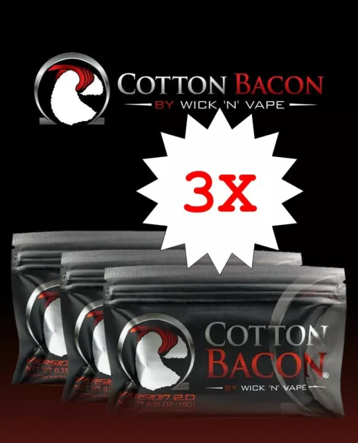 3 x Cotton Bacon V2 by Wick'n'Vape Watte für Selbstwickelverdampfer Wickelwatte