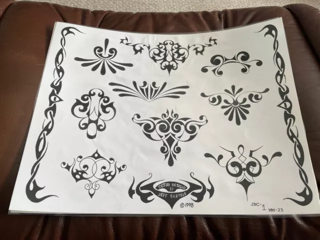 (Lote 57) Hoja laminada de arte flash tatuaje vintage Jeff Bartels 1998