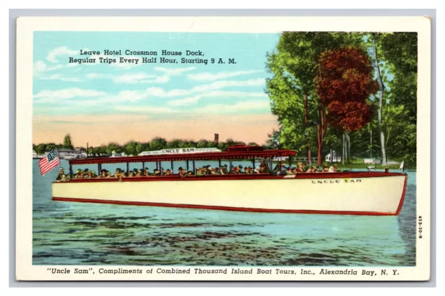 Alexandria Bay NY Uncle Sam Boat Thousand Island Boat Tours Linen Postcard