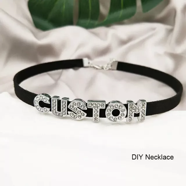 DIY Personalized Rhinestone Letter Custom Name Necklace PU Leather Choker Collar