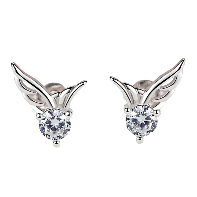 Crystal Angel Wings Butterfly Stud Earrings 925 Sterling Silver Women Girls Gift