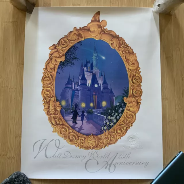Walt Disney World 25th Anniversary Poster Embossed Logo Cinderella Castle 1996