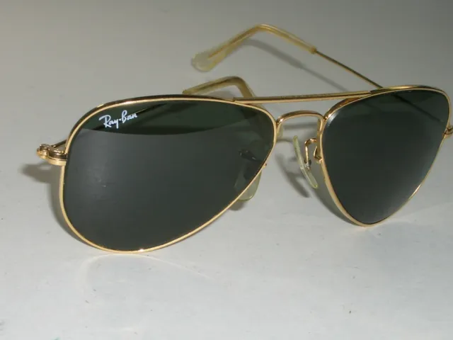 52[]14mm VINTAGE B&L RAY BAN USA SMALL G15 GOLD PLATE AVIATOR SUNGLASSES w/CASE