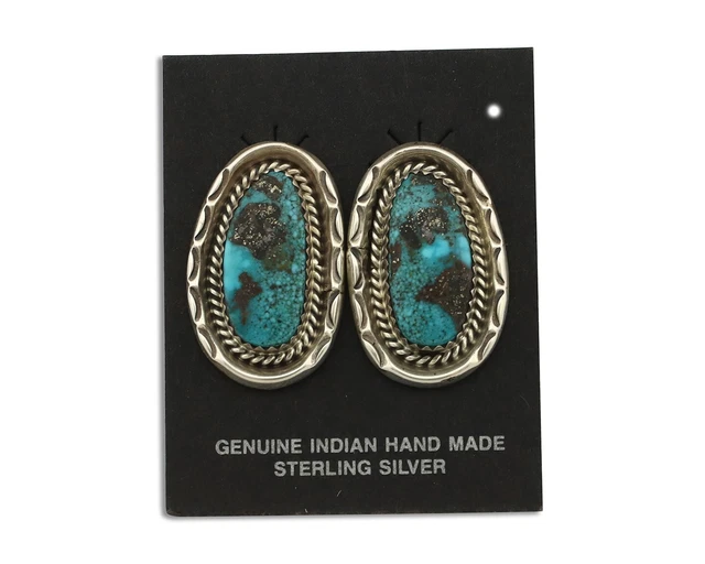 Navajo Earrings 925 Silver Morenci Turquoise Native American Artist C.80s