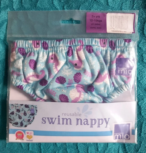 Bambino Mio pannolino da nuoto riutilizzabile età 2+ anni 12-15 kg cavalluccio marino blu nuovo