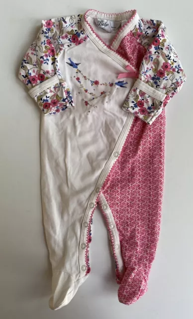 Bebe by Minihaha baby girl size 0-3 months pink white floral one-piece, EUC