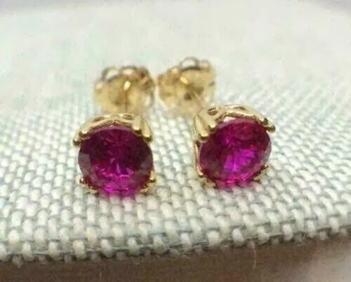 14K Yellow Gold Plated 4Ct Round Cut Lab Created Pink Ruby Women's Stud Earrings