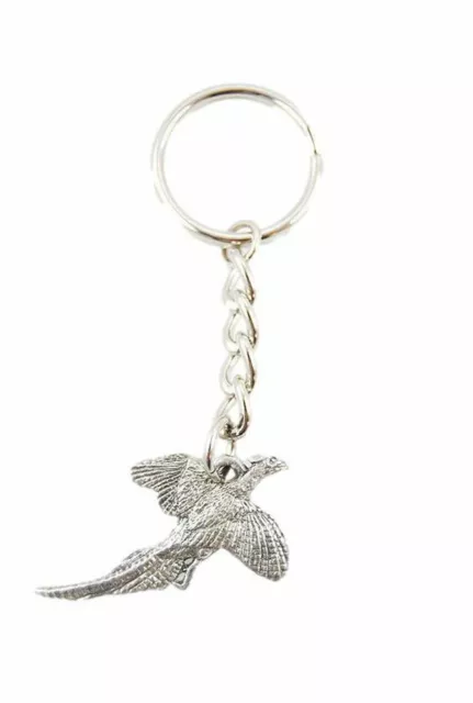 Pheasant Bird Flying Keychain Pewter