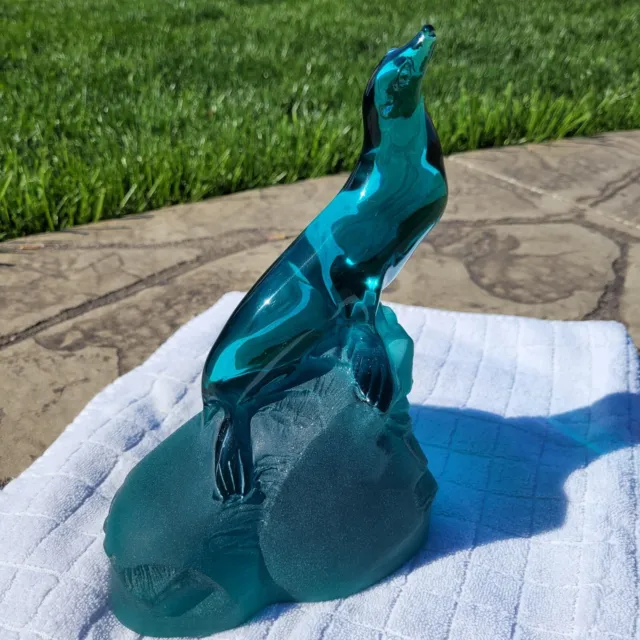 Very Rare Robert Wyland Acrylic Lucite Blue Sea Lion Sunbathing Rock Sculpture