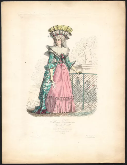 1864 color engraving Parisian fashions reign of Louis XVI dress Paris couture
