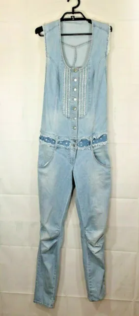 MET in Jeans Rhinestone Jumpsuit Denim Distressed Made In Italy Womens Size 30
