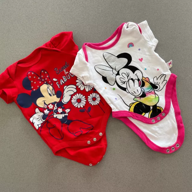 Baby Girl 0-3 months Disney Baby 2 Short Sleeve Minnie Mouse Bodysuits