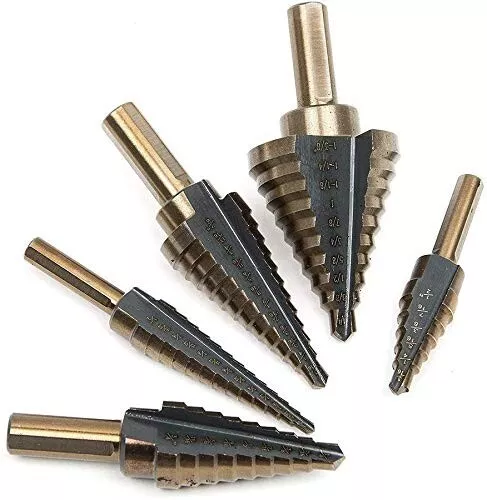 HSS 6PCS Titanium Step Drill Bit Set W Automatic Center Punch High Speed Steel 3