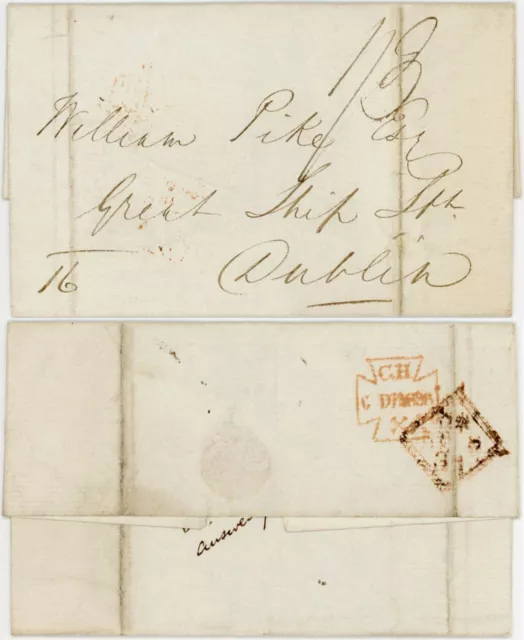 GB QV 1838 COVER CH LONDON BRANCH OFFICE to IRELAND WILLIAM PIKE