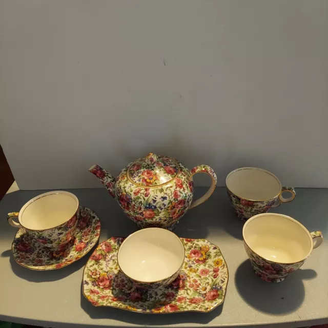 Vtg. Royal Winton Grimwades Summertime Chintz Teapot, Fancy Dish, 4 Cups,...