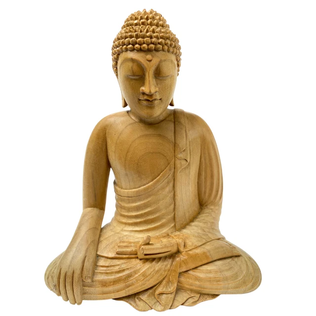 Earth Witness Buddha Sculpture Hand Carved Balinese Wood Carving Statue Bali art