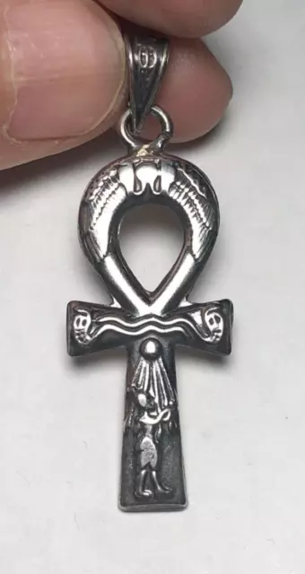 Very nice  SOLID SILVER Scarab ANKH  Fancy pendant Egyptian Cross Charm
