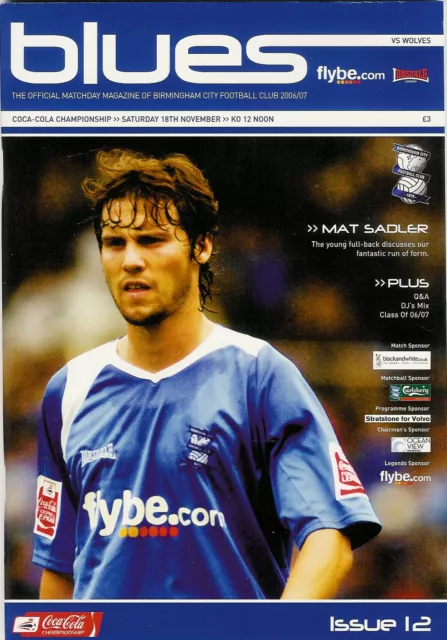 BIRMINGHAM CITY v WOLVES 18 Nov 2006 FOOTBALL PROGRAMME