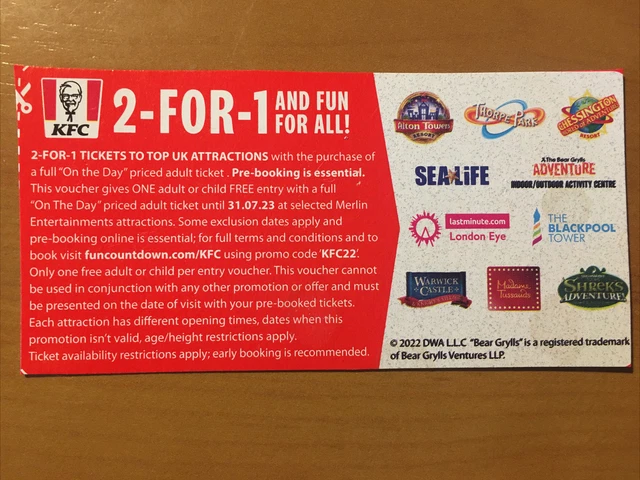 **ACTUAL VOUCHER** for Merlin THORPE PK ALTON TWRS CHESSINGTON MADAME TUSSAUDS