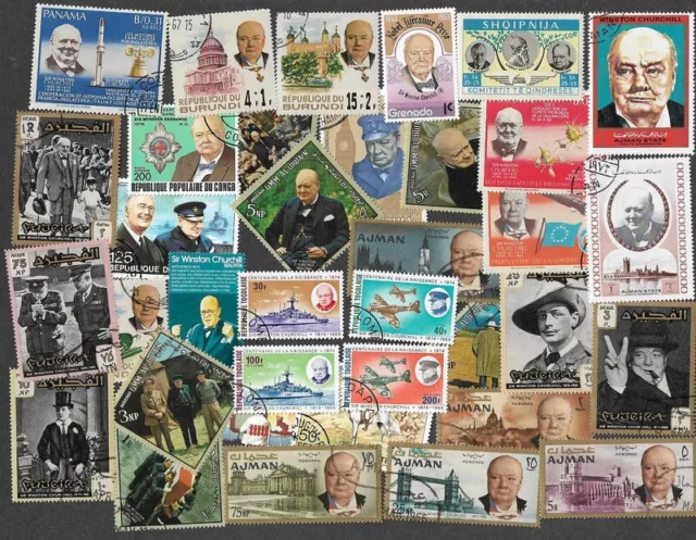 Churchill War Leader Politician On Stamps  50 All Different Collection (24-3-24)