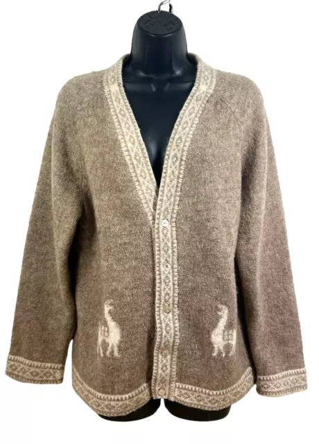 vtg 80's baby alpaca knit sweater cardigan sz L beige white