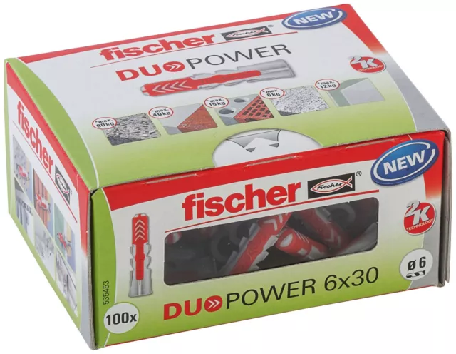 Chevilles bi-matière DuoPower 6 x 30 sans vis 100pcs FISCHER