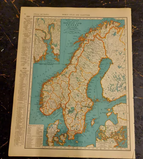 vintage 1939 Norway & Sweden map 2 sided Central Europe 11x14 Colliers World