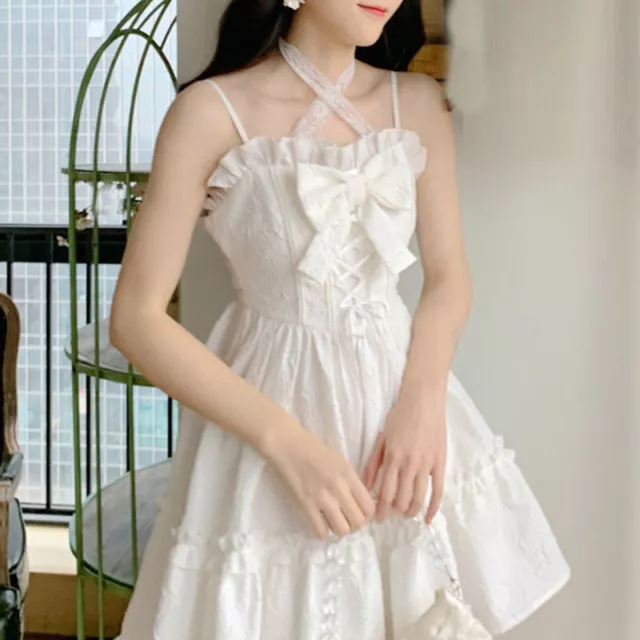 Japanese  Girls Bow Ruffles Princess Dress A-Line Summer School Short Dress