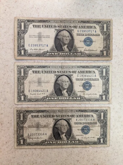 Lot Of 3 1957 One Dollar $1 Silver Certificates - 1957 - 1957A - 1957B