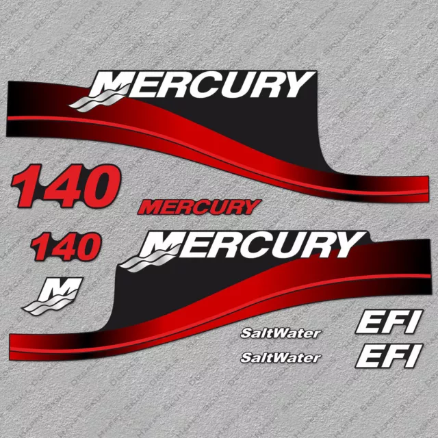 Mercury 140 hp EFI Saltwater outboard engine decals RED sticker set reproduction