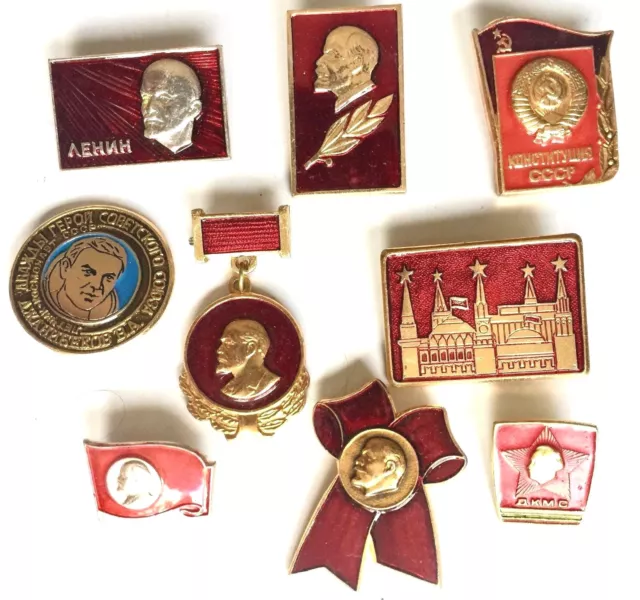 Vintage Ussr Soviet Russian Pinbacks Lot Of 9 Different Collectible Pins