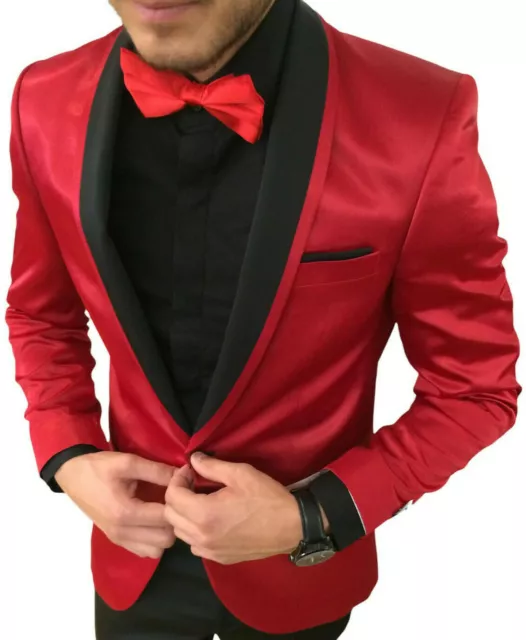 Designer Party Suit Smoking Red Shiny Shawl Collar Suit Wedding Suit 44 2