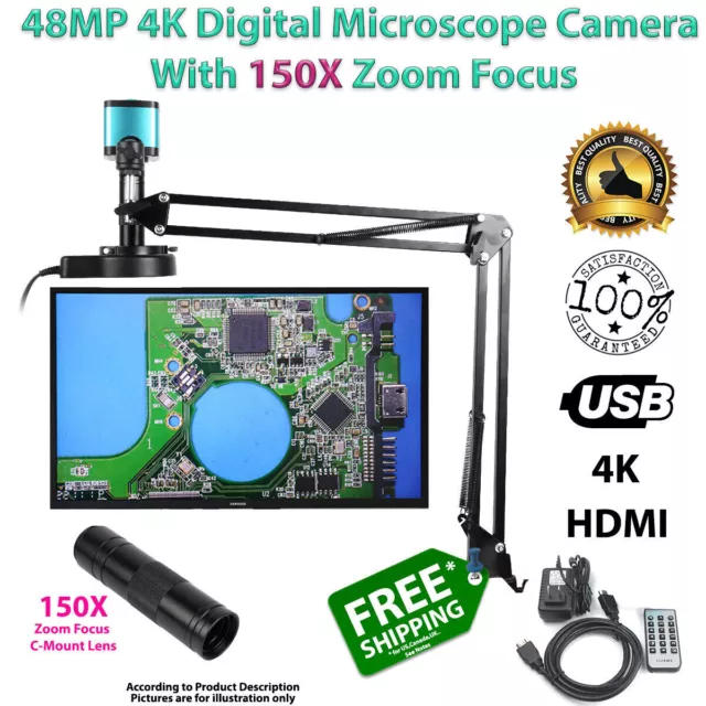 4K 48MP digitale Mikroskopkamera 150X Zoom Fokus LED-Objektiv faltbare...