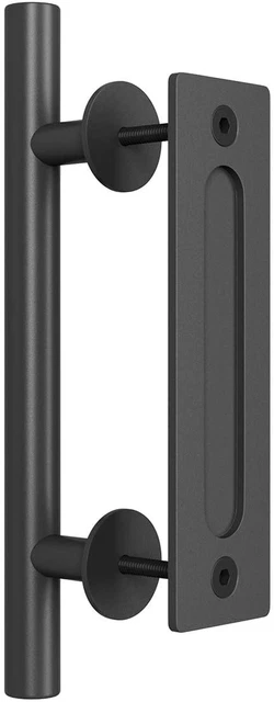 SMARTSTANDARD Heavy Duty 12" Pull and Flush Barn Door Handle Set, Large Rustic T