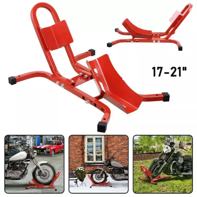 Motorbike Van Front Stay Wheel Chock Paddock Garage Stand Motorcycle For 17-21"