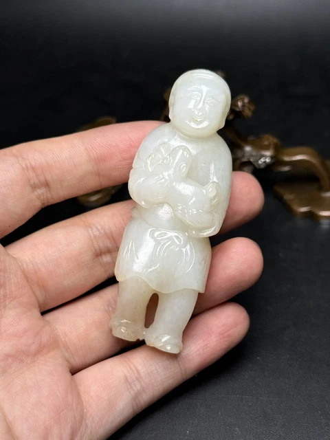 Chinese Exquisite Handmade Figure carving Hetian Jade Statue
