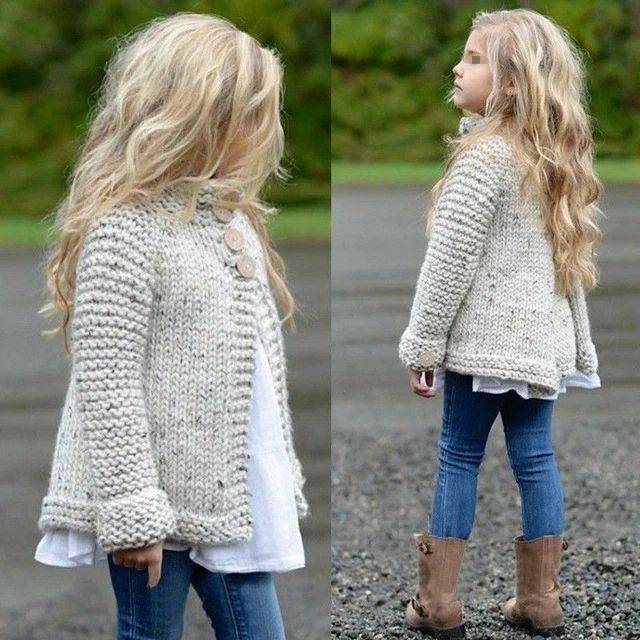 Kids Girls Baby Knitted Cardigan Jacket Coat Jumper Sweater Outwear Pullover Top