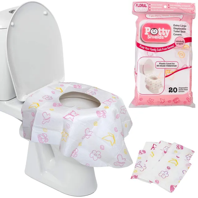 Disposable Toilet Seat Covers for Kids & Adults, 20 Pack - Pink/Floral