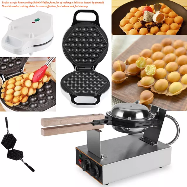 Electric Bubble Egg Cake Maker Oven Waffle Pan Kitchen Baker Machine NonStick D 3