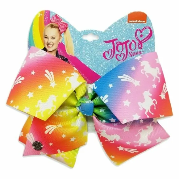 JoJo Hair Bow Siwa Large Cheer Rainbow with Stars Unicorn NWT New With Tags