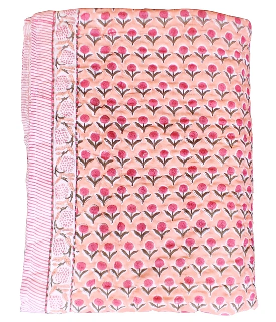 Coton Doux Main Bloc Imprimé Fleur Matelassé Razai Lit Couverture Reine Taille