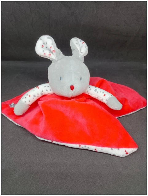 Doudou plat Lapin souris - Rouge Blanc Etoiles - Obaibi Okaidi 3