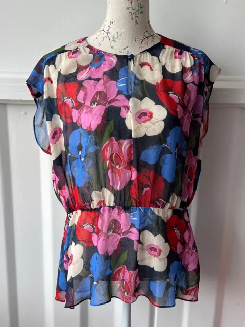 "Cue"Size"14"Ladies Stunning Sheer Navy Mix Floral Blouse~Made In Aust***