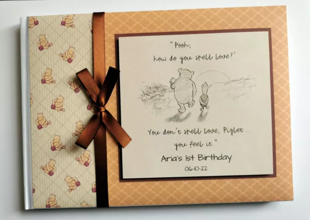 Personalised Classic Winnie the Pooh birthday guest book, album, gift