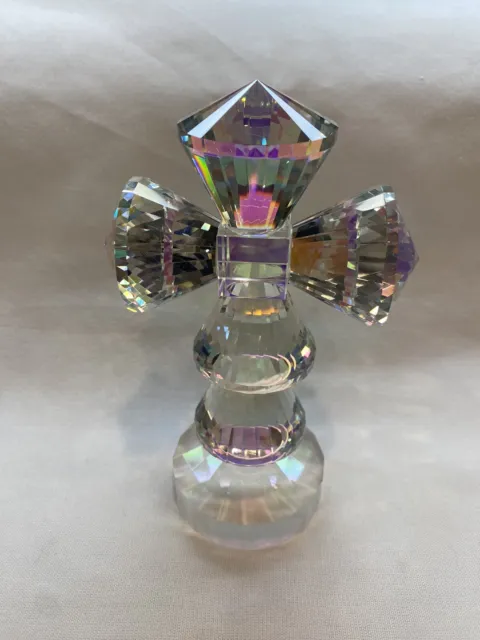 Oleg Cassini Cut Crystal Cut Iridescent Cross Paperweight Figurine Bargain *Read