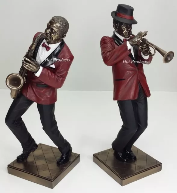 2PC SET - JAZZ BAND COLLECTION - SAXOPHONE TRUMPET PLAYER Statue Sculpture Decor