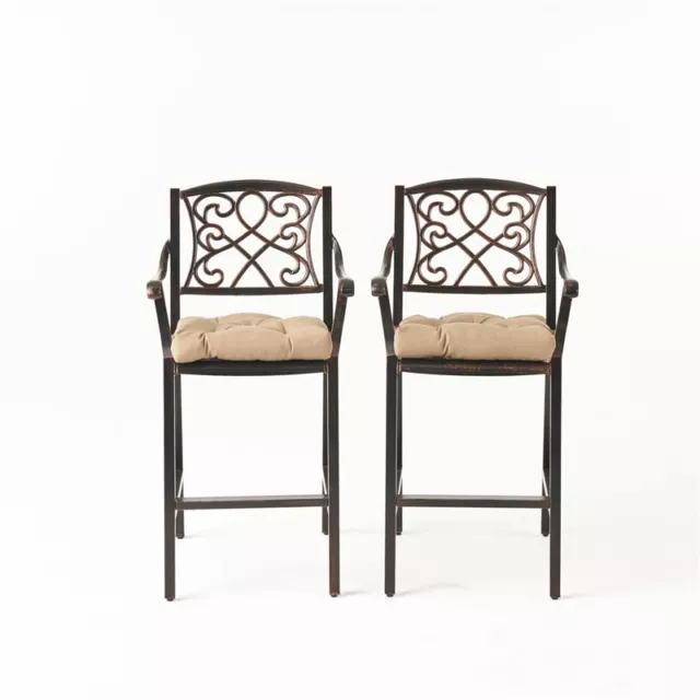 Waterbury Outdoor Barstool with Cushion (Set of 2) Shiny Copper and Tuscany 2