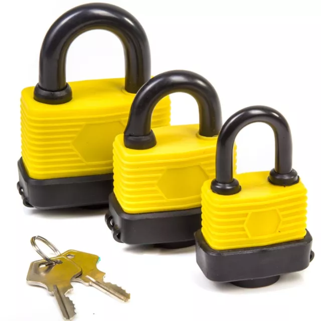 SMALL-LARGE Waterproof Padlocks 40mm/50mm/65mm HEAVY DUTY Locks & Keys Weather