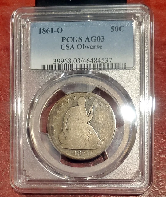 1861-O 50c CONFEDERATE CSA OBVERSE ~ CRACK NOSE TO RIM ~ PCGS AG-3 NO PROBLEMS